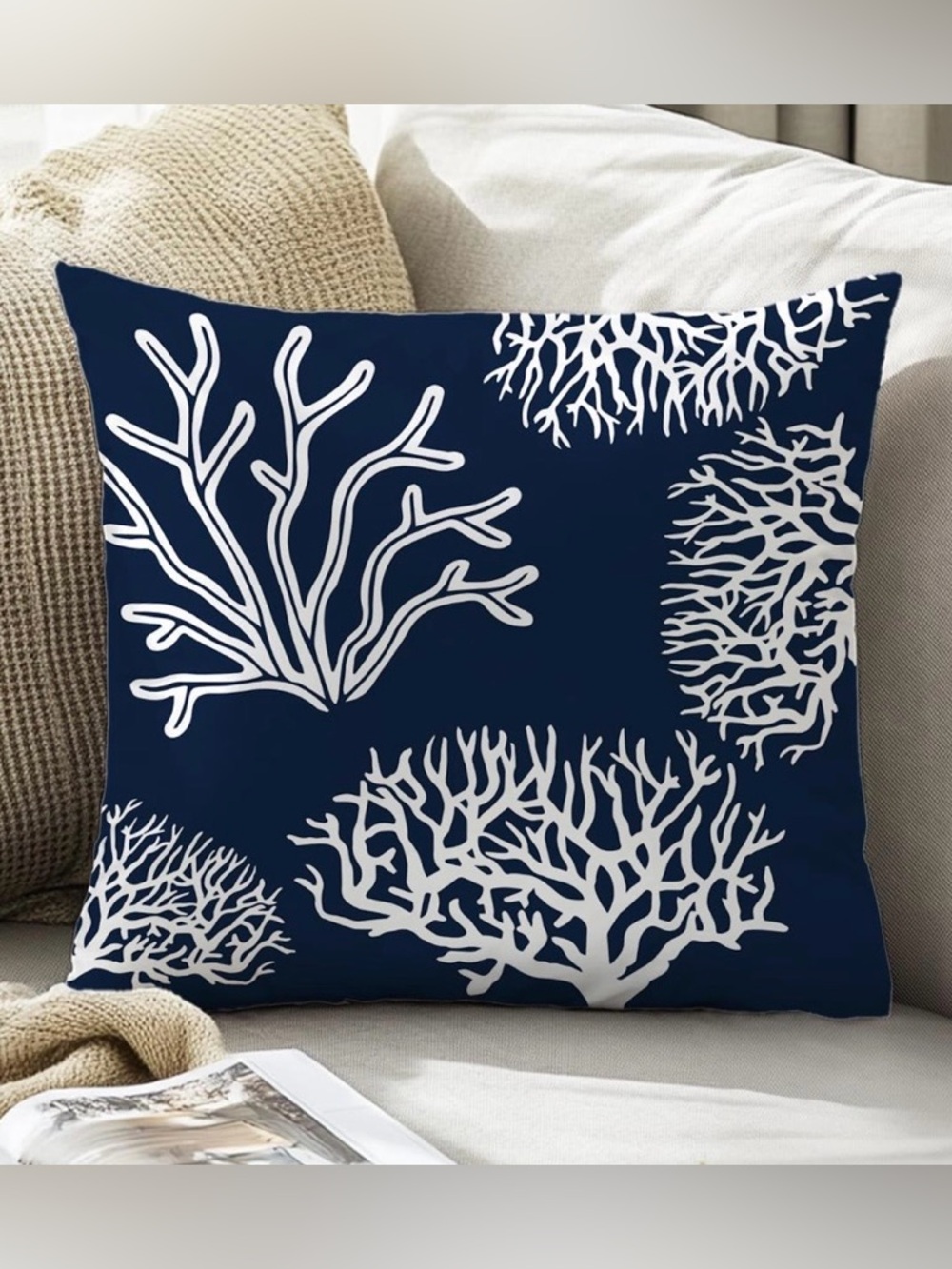 NEW Blue & White Ocean Coral Pillow Cover (1) - 18”x18” - No Pillow Insert